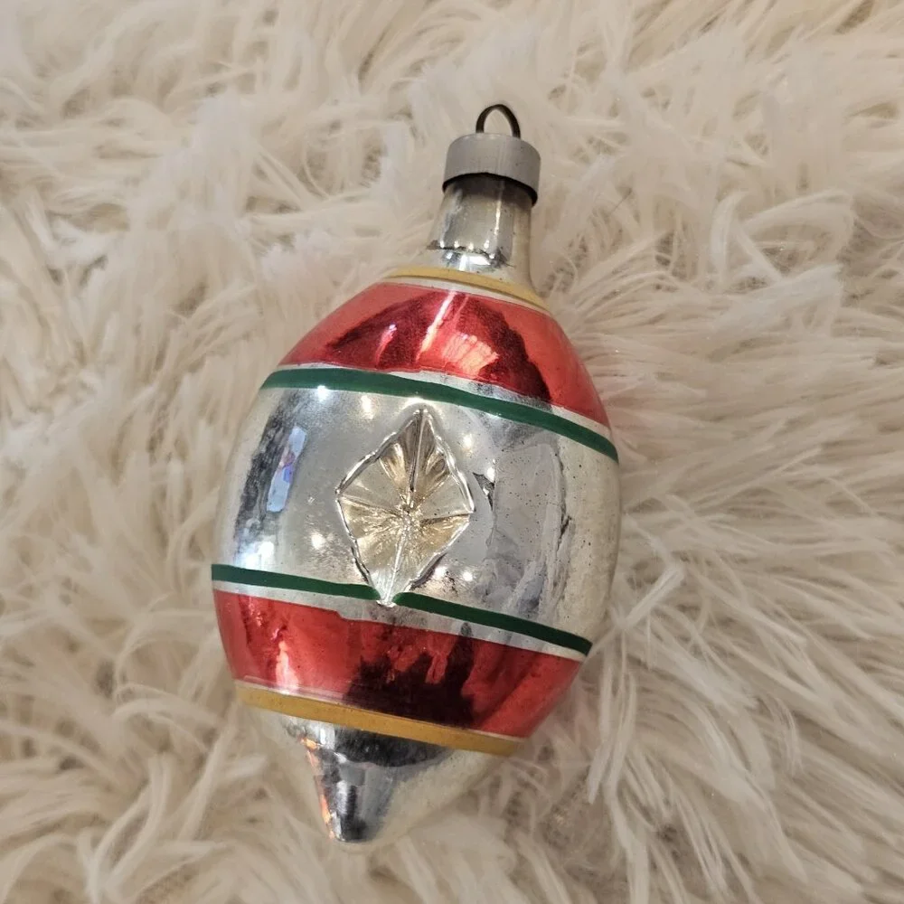 VTG MCM Christmas Ornament Teardrop‎ Reflector Mercury Glass Indent Silver